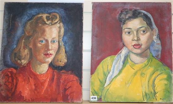 Archibald Ziegler (1903-1971), two oils on canvas, Portraits of young women, both signed, 51 x 41cm, unframed